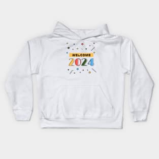 Colorful Welcome 2024 Typography Kids Hoodie